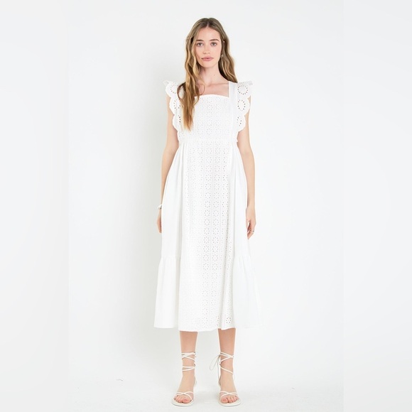 English Factory Eyelet Midi Dress White NWT - Picture 1 of 16